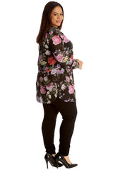 1476 Ban Collar Floral Print Chiffon Shirt