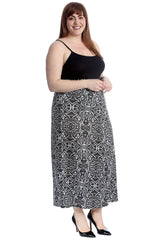 5043 Paisley Mirror Effect Print Mid Calf Skirt