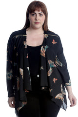 3242 Crepe Butterfly Print Zip Detail Cardigan