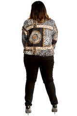 3258 Geomatric Leopard Print Bomber Jacket