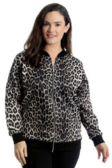 3228 Leopard Print Ribbed Bomber Jacket