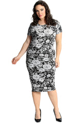 2229 Monochrome Floral Print Dress