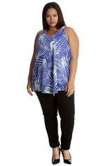 1486 Palm Leaf Print Chiffon Hanky Hem Top