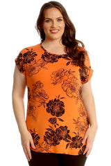 Floral Print Turnup Sleeve T-Shirt