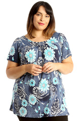 1713 Denim Floral Print Smock Top