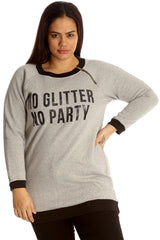 3124 No Glitter No Party Print Zip Sweatshirt