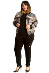 3258 Geomatric Leopard Print Bomber Jacket