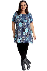 1731 Denim Style Floral Print Swing Top