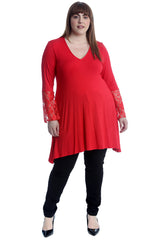 2261 Lace Sleeve V Neck Tunic Dress