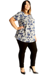 1692 Blue Floral Print Smock Top