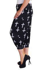 7099 Cropped Cross Print Harem Trouser