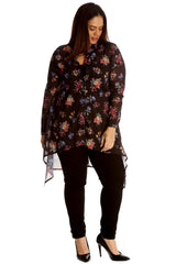 1506 Small Floral Print Chiffon Shirt