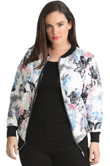 3185 Floral & Butterfly Print Bomber Jacket