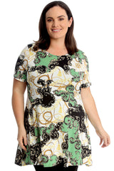 1722 Tassel & Chain Print Swing Top