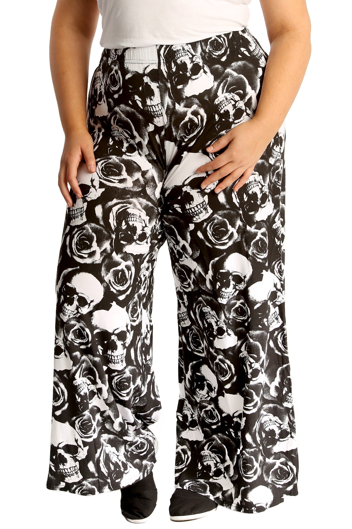 6112 Skull & Roses Print Palazzo Trouser