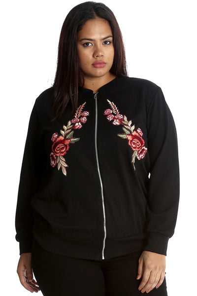 3212 Embroidered Twin Floral Patch Bomber Jacket