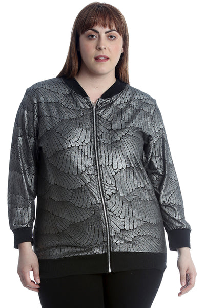 3245 Metallic Feather Embossed Bomber Jacket