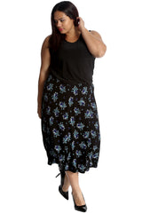 5015 Floral Print Maxi Skirt Black