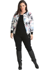 3185 Floral & Butterfly Print Bomber Jacket