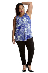 1486 Palm Leaf Print Chiffon Hanky Hem Top