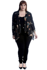 3242 Crepe Butterfly Print Zip Detail Cardigan