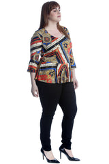 1655 Chains & Key Print Peplum Top
