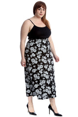 5041 Bold Floral Print Mid Calf Skirt
