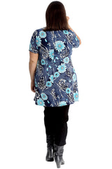 1731 Denim Style Floral Print Swing Top