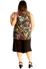 1708 Paisley Print Zip Back Chiffon Top