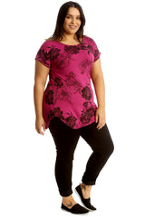 Floral Print Turnup Sleeve T-Shirt