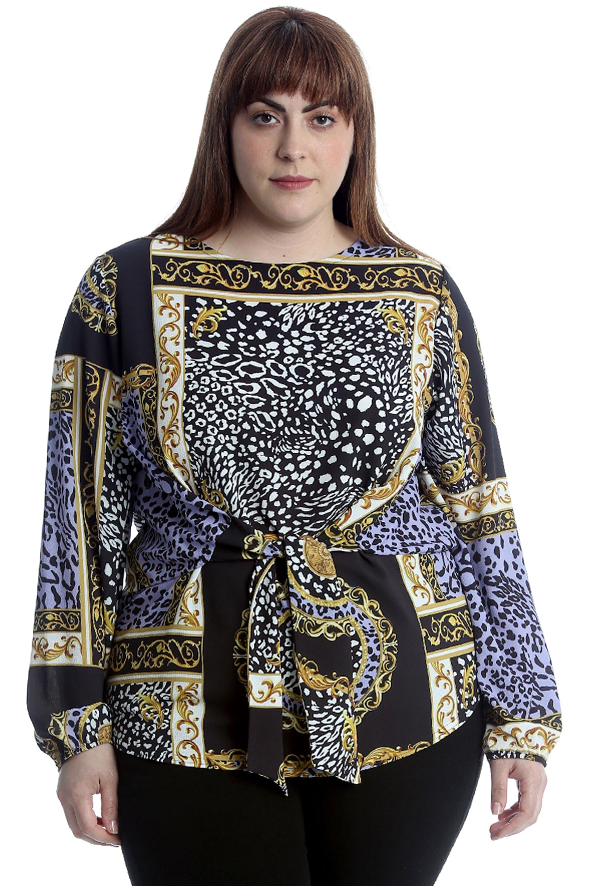 1540 Abstract Print Front Tie Top