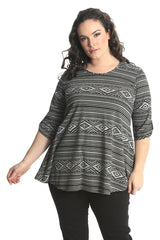 1577 Tribal Print 2 Button Top