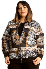 3258 Geomatric Leopard Print Bomber Jacket