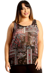 1704 Paisley Print Zip Back Chiffon Top