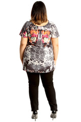 1711 Floral Fruit Print Smock Top