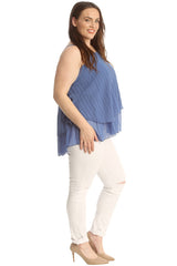 1766 Plain Chiffon Pleated Frill Top