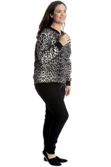 3228 Leopard Print Ribbed Bomber Jacket