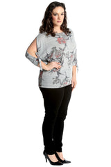 1180 Floral Print Cold Sleeve Top