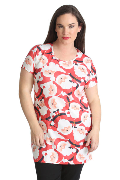 1430 Santa Print Tunic Top
