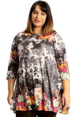 1668 Orange Floral Print Swing Top