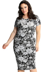 2229 Monochrome Floral Print Dress